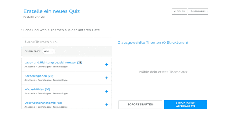 Individuelles Quiz Themenauswahl
