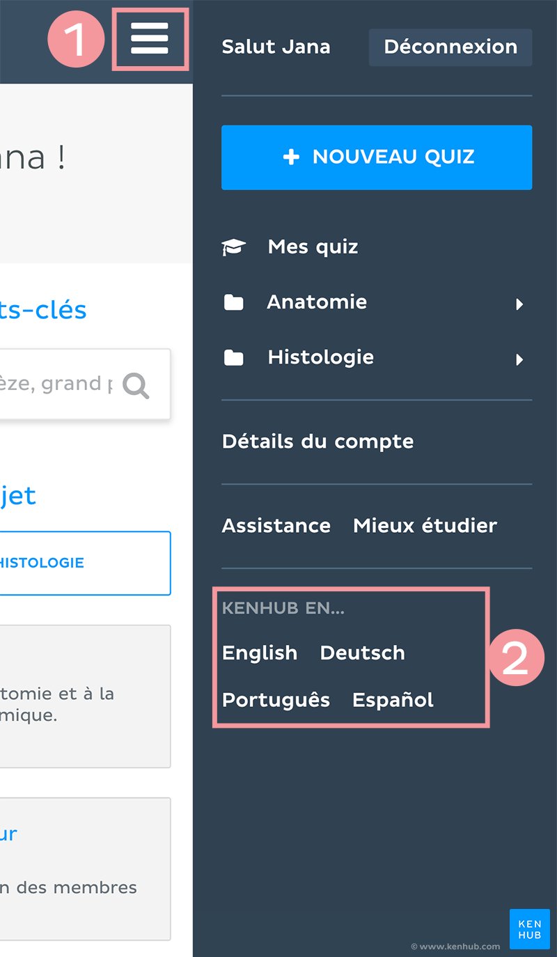 Changer la langue de Kenhub sur votre téléphone