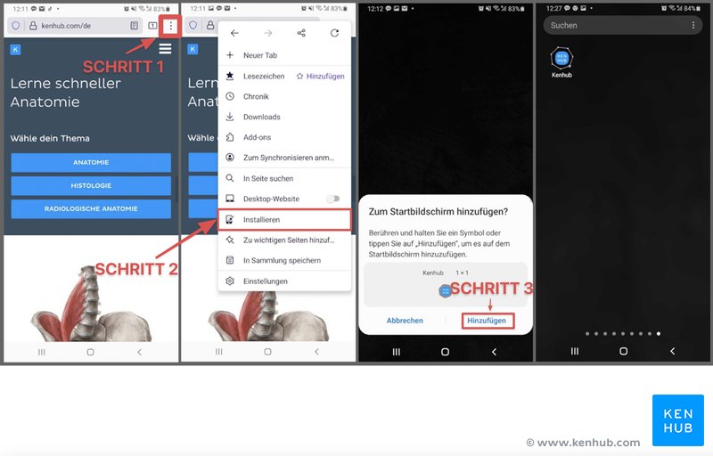 Kenhub mit Firefox als Startbildschirm-App installieren