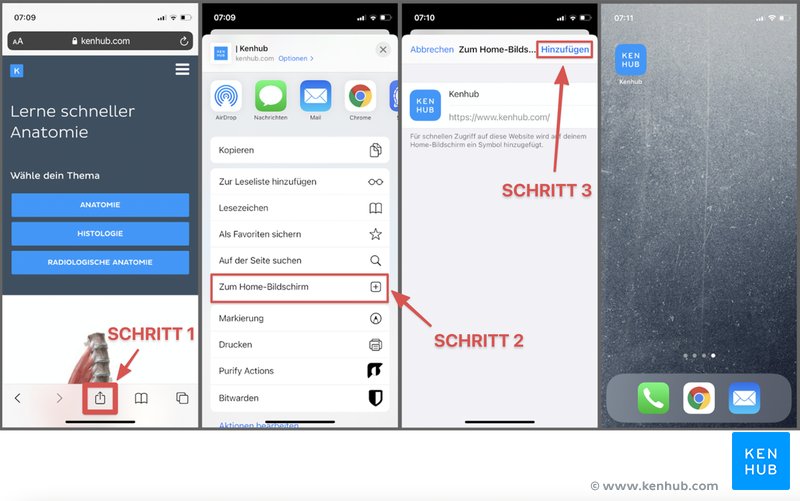 Kenhub mit Safari als Startbildschirm-App installieren