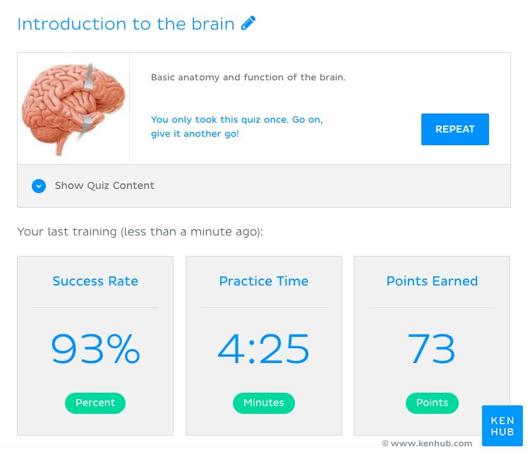 Kenhub quiz results screen