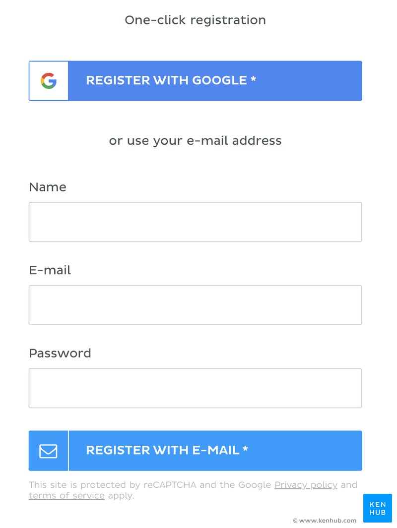 Kenhub registration with Google and E-mail