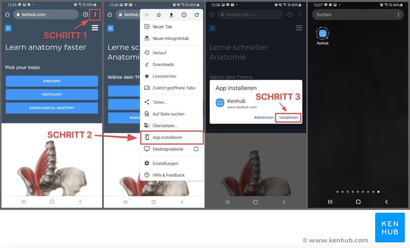 Kenhub mit Google Chrome als Startbildschirm-App installieren